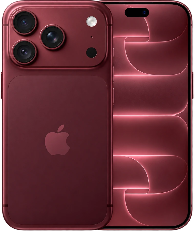 iPhone 18 Pro na cor vinho, visto pela frente e por trás