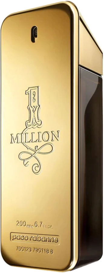 Frasco dourado do perfume 1 Million de Paco Rabanne